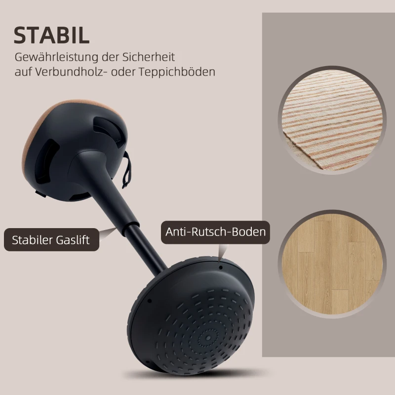 HOMCOM Balancehocker, beweglicher Sitz, drehbarer Bürohocker, höhenverstellbar, ergonomisch, 34 x 34 x 68,5-83,5 cm, Braun(m-7)