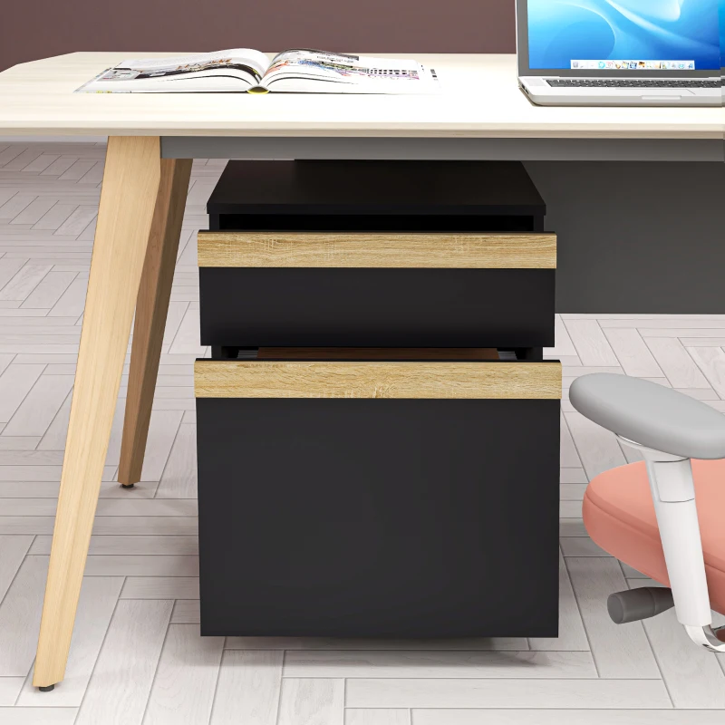 Vinsetto Rollcontainer Büromöbel auf Rollen mit 2 Schubladen Ablagefach für Aktenordner 48 x 40 x 59,5 cm Schwarz