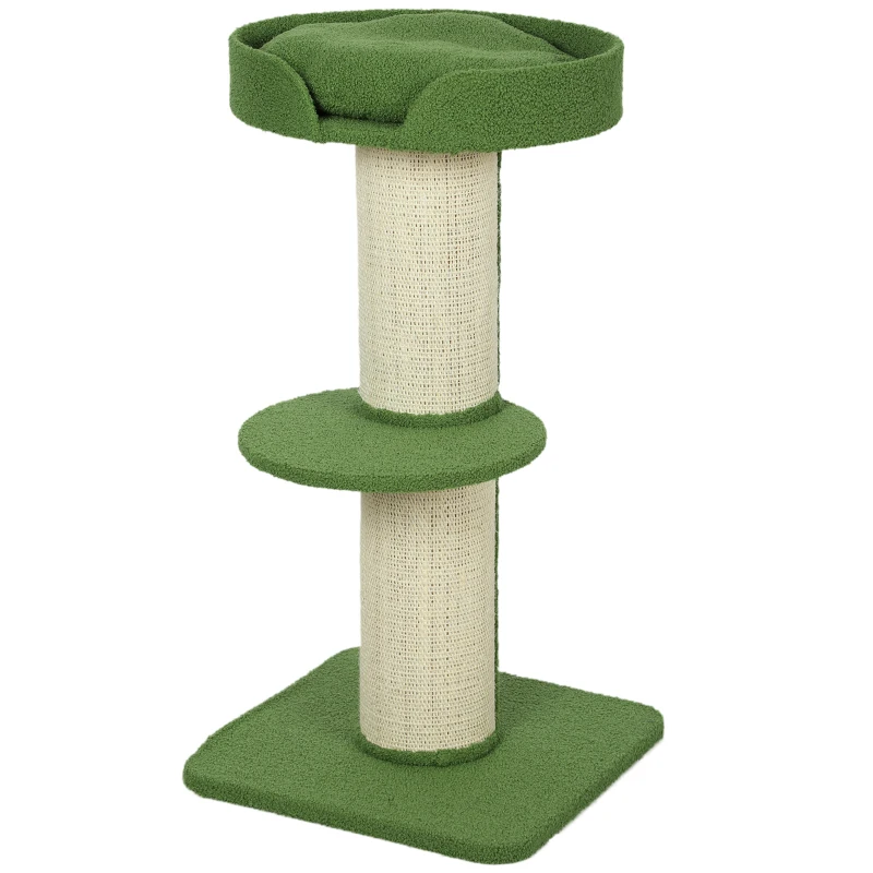 PawHut Albero per Gatti 91cm Albero Gioco con Letto per Gatti, Piattaforma Lana d'Agnello Verde