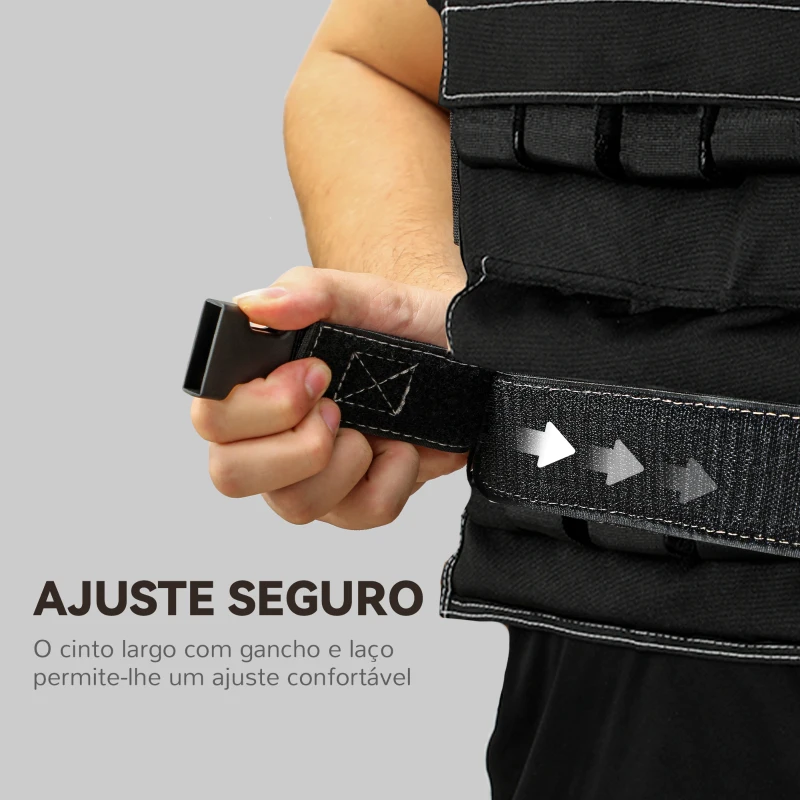 SPORTNOW Colete de Pesos 20 kg Colete de Musculação Ajustável com Bandas Reflectoras Colete de Cross Training  Preto
