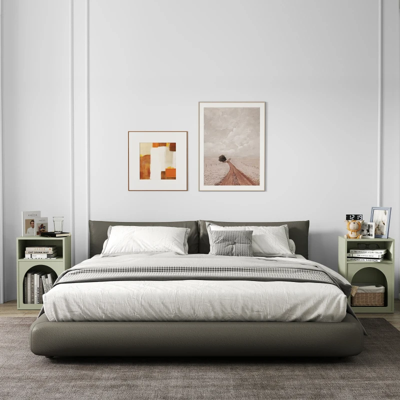 HOMCOM Set di 2 comodini, tavolo da notte con scomparti aperti, design arrotondato, 40 x 30 x 60 cm, verde chiaro