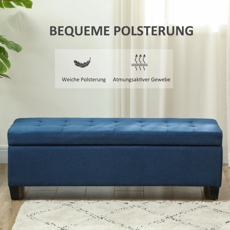 HOMCOM Ławka z miejscem do przechowywania, pufa, ławka do przedpokoju, pikowanie, 125,1 cm x 48,9 cm x 41,3 cm, Niebieska