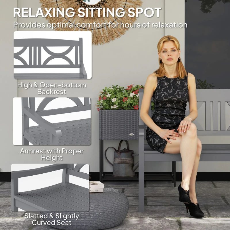 Outsunny 2-Seater Wooden Garden Bench Outdoor Patio Loveseat for Porch, Grey