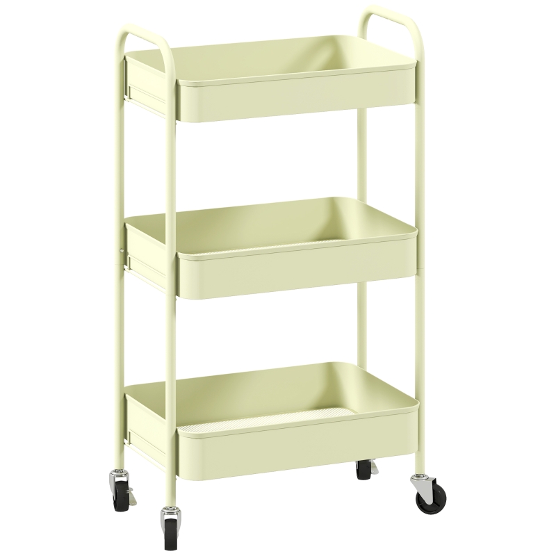 HOMCOM Three-Tier Steel Storage Trolley - Green