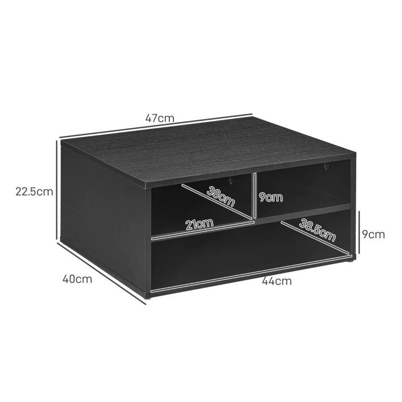 HOMCOM Cabinet pentru Imprimantă cu 2 Rafturi, Birou din Lemn și Cabinet de studiu cu Roți, 47x40x22.5 cm, Negru