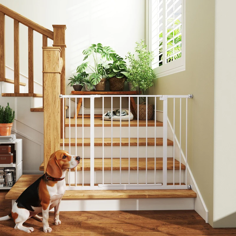 PawHut Dog Gate Pet Safety Gate Stair Barrier Pressure Fit Adjustable 76-82/86-97/101-107 cm, White