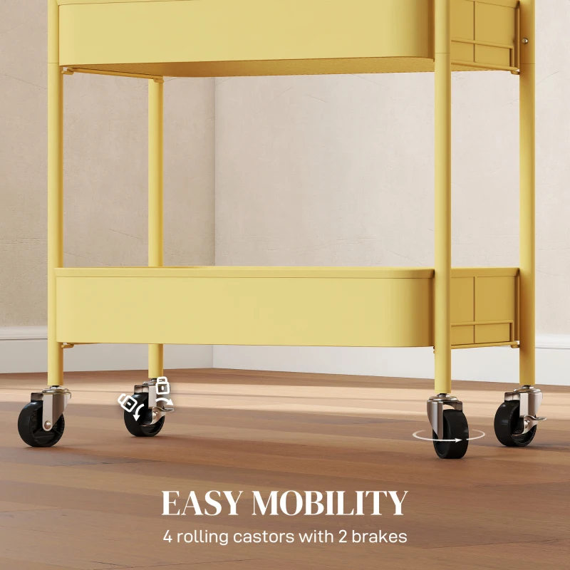 HOMCOM Three-Tier Steel Storage Trolley - Yellow
