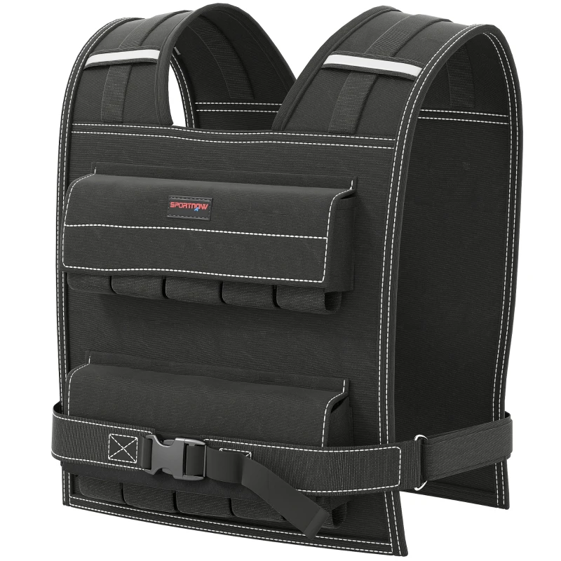 SPORTNOW Colete de Pesos 20 kg Colete de Musculação Ajustável com Bandas Reflectoras Colete de Cross Training  Preto