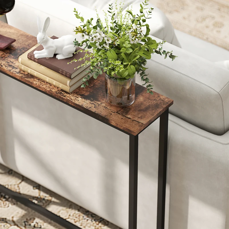 HOMCOM Table console étroite style industriel avec prises de courant et USB, pour salon entrée couloir, 160x20x80cm, marron