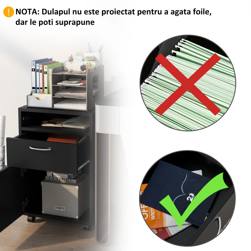HOMCOM dulap cu roti, pentru documente, 40x35x60 cm negru