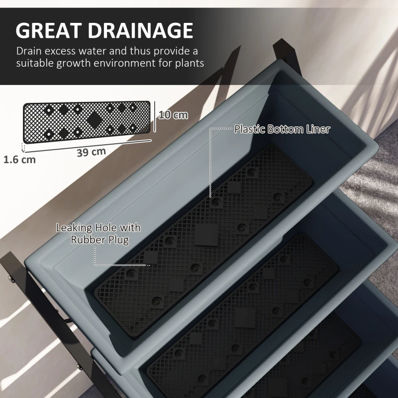 Outsunny 5-Tier Raised Garden Bed, Vertical Ladder Plant Stand with 5 Removable Boxes, Drainage Holes and Plugs, Indoor Outdoor Elevated Flower Herb Growing Box for Garden Patio Balcony, Grey