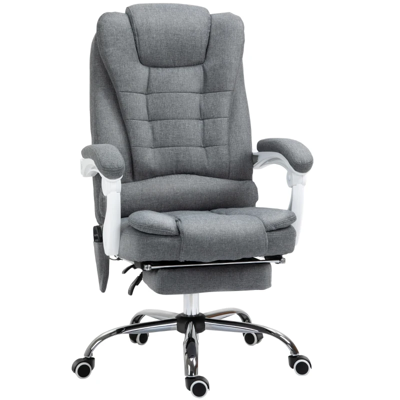 Vinsetto Fauteuil de bureau direction massant chauffant hauteur réglable dossier inclinable toile de lin gris
