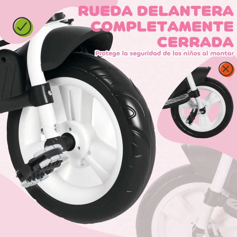 HOMCOM Triciclo para Bebés de +12 Meses con Mango de Empuje Telescópico y Desmontable Bolso para Mamá y Portabotellas Rosa
