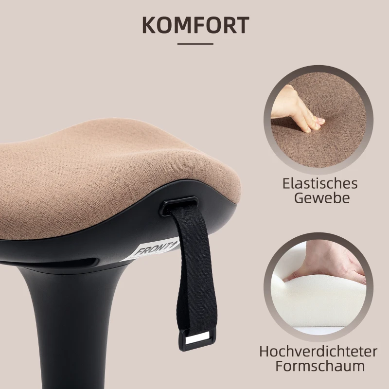 HOMCOM Balancehocker, beweglicher Sitz, drehbarer Bürohocker, höhenverstellbar, ergonomisch, 34 x 34 x 68,5-83,5 cm, Braun(m-6)