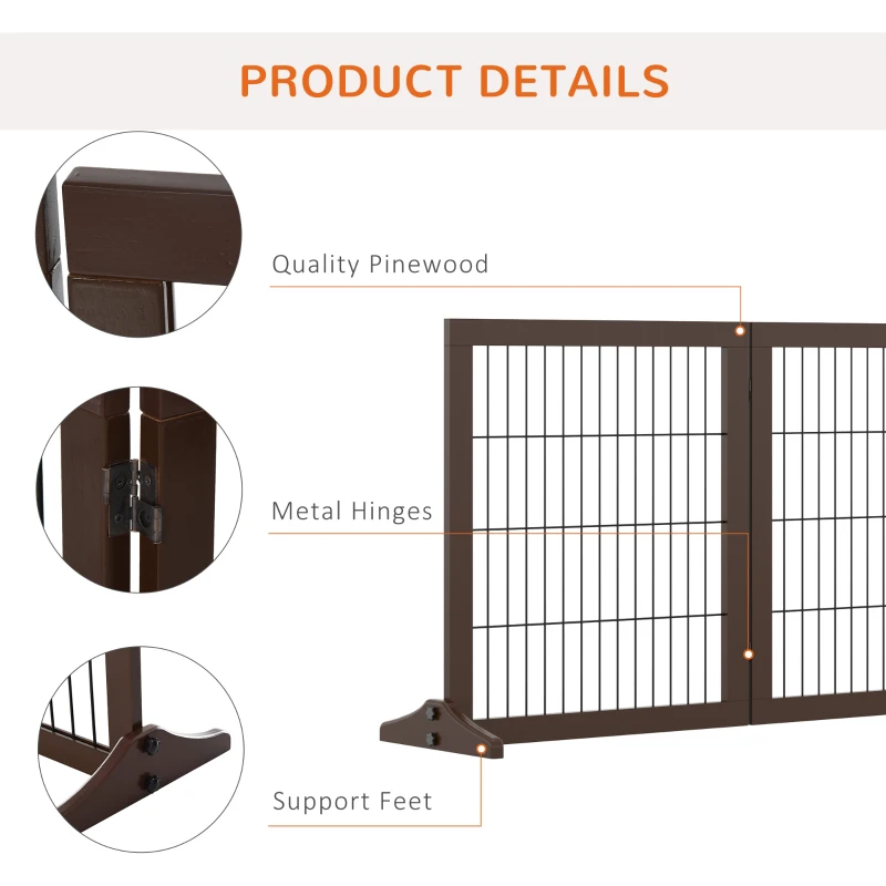 PawHut Dog Safety Gate, 3 Panel, Pine Frame Indoor Foldable Dog Barrier w/Supporting Foot Dividing Line