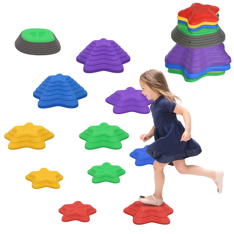 ZONEKIZ Kids Stepping Stones, 11 Pieces Balance River Stones for Obstacle Course, Stackable Non-Slip Starfish Shape, Sensory Play for Indoors, Outdoors