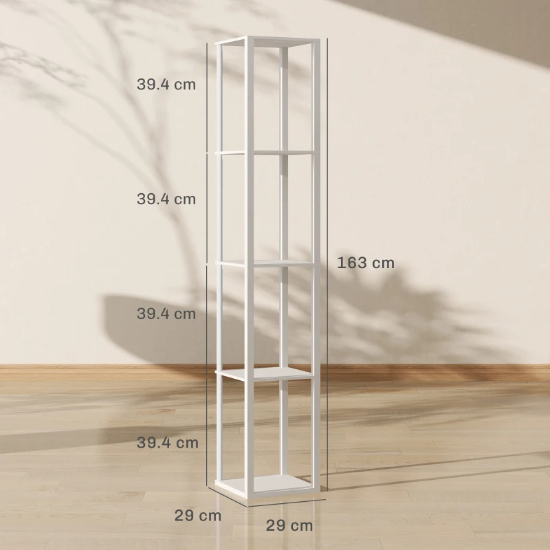 HOMCOM RGB LED Floor Lamp with Shelves, Modern Dimmable Standing Lamp with Remote Control, Adjustable Brightness & Speed for Living Room, Bedroom, Office, White