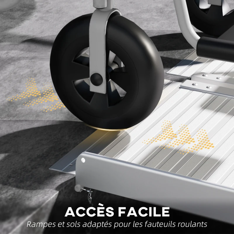 HOMCOM Rampe de fauteuil roulant rampe de chargement rampe d'accès antidérapante pliable avec bordures dim. 183L x 72l cm alu