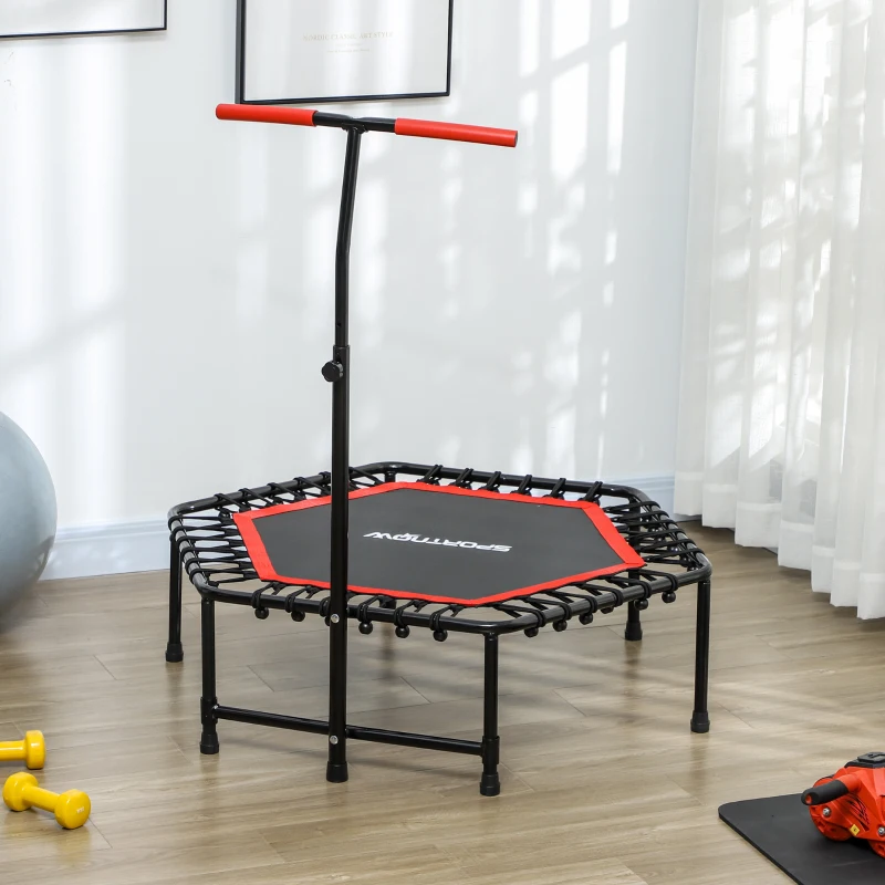SPORTNOW Trampoline de fitness 114 cm, cordes élastiques, poignée réglable 3 positions, trampoline d'exercice silencieux, rouge