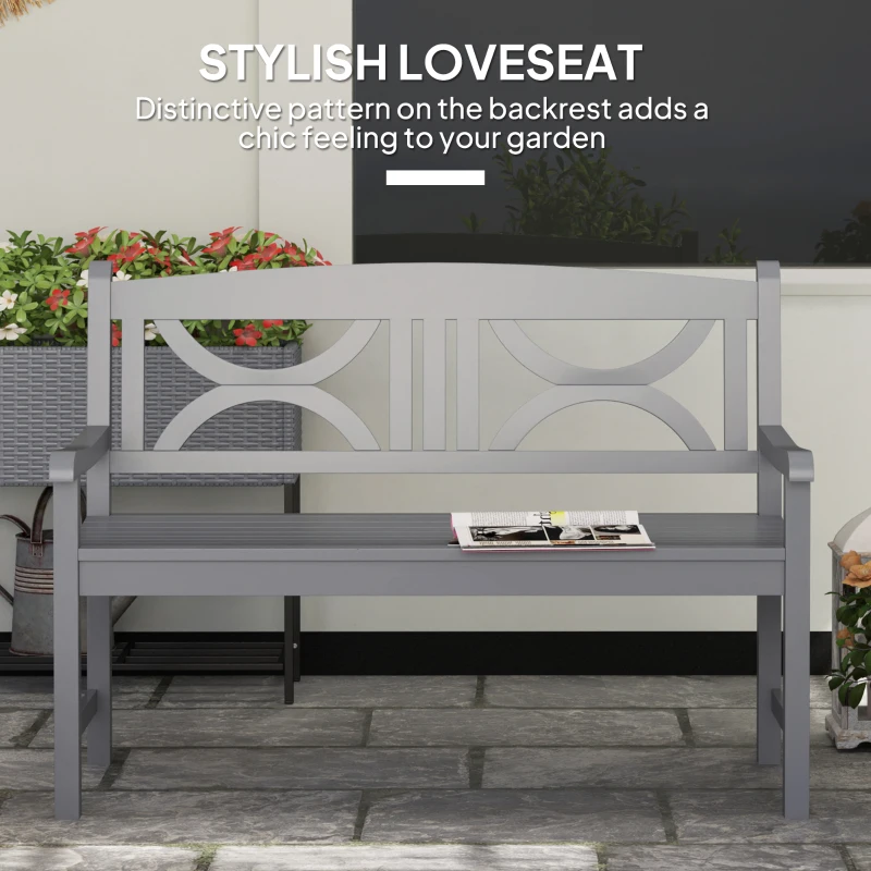Outsunny 2-Seater Wooden Garden Bench Outdoor Patio Loveseat for Porch, Grey