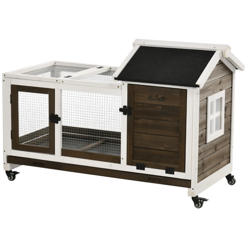 PawHut Kleindierstall voor dwergkonijnen, cavia's, met wielen, 108 x 58 x 73,5 cm, koffie(m-11)