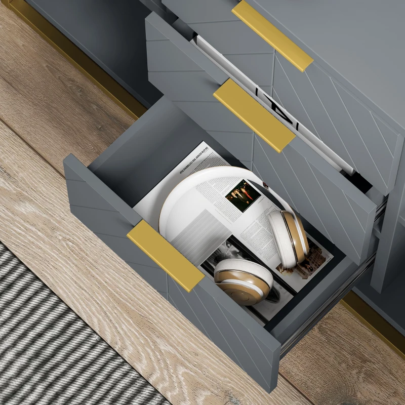 HOMCOM Aparador para Salón con 3 Cajones 2 Puertas y Estante Ajustable Mueble Auxiliar para Salón Antivuelco 120x40x76 cm Gris