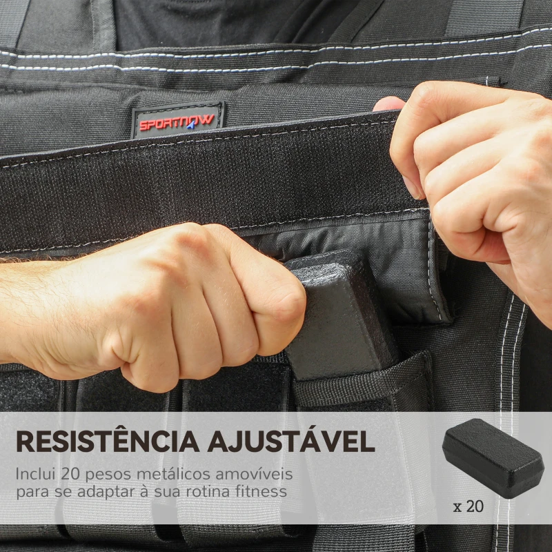 SPORTNOW Colete de Pesos 20 kg Colete de Musculação Ajustável com Bandas Reflectoras Colete de Cross Training  Preto