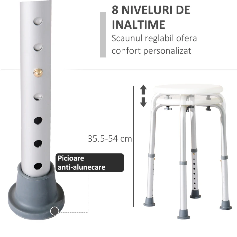 Homcom Scaun Dus – Reglabil, Antialunecare, Alb