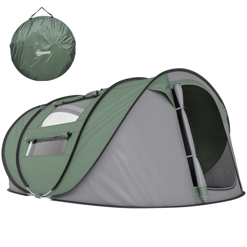 Outsunny Tenda de Campismo Pop-up para 2-3 Pessoas Tenda de Campismo com Janelas Impermeável Anti-UV 263,5x220x123 cm Verde e Cinza