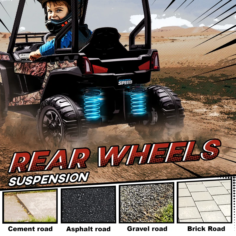 HOMCOM 12V Battery-powered 2 Motors Kids Electric Ride On Car Off-road UTV Toy 3-6 km/h with High Roof Parental Remote Control Music Lights MP3 Suspension Wheels for 3-8 Years Old Black