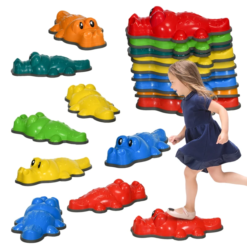 ZONEKIZ 9PCs Kids Stepping Stones, Crocodile-Designed Sensory Toys, with Anti-Slip Edge Balance River Stones
