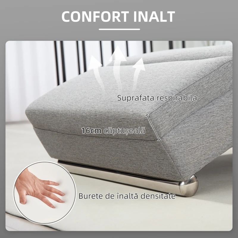 HOMCOM Fotoliu Reclinabil cu Spătar Înalt și Căptușeală Groasă, Gri