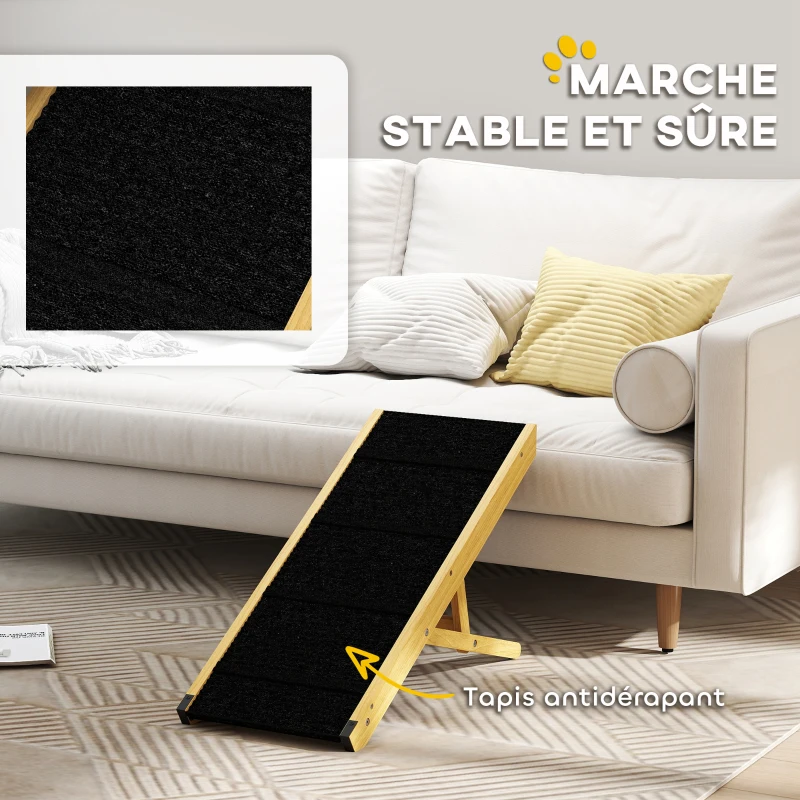 PawHut Rampe pliable pour chiens en bois facile à transporter, 4 hauteurs, 83,5 x 35 x 47,5 cm, bois naturel