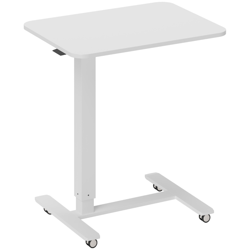 HOMCOM Height Adjustable Standing Desk, Pneumatic Sit Stand Desk for Laptop, Mobile Overbed Table with Wheels for Home Office, White