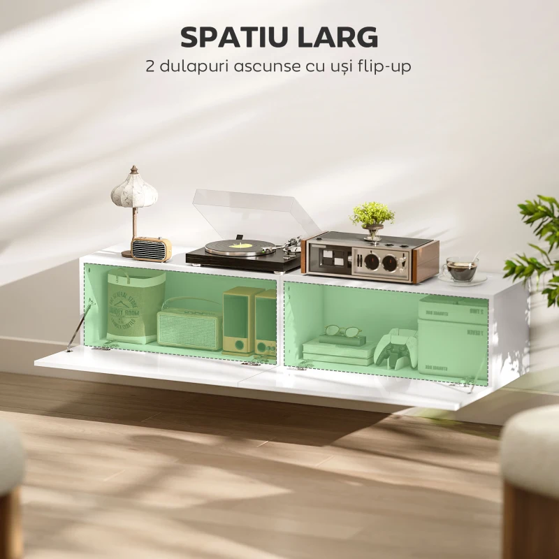 HOMCOM Dulap TV Suspendat pentru Televizoare de 45"-55"-65" cu 2 Dulapuri, Alb