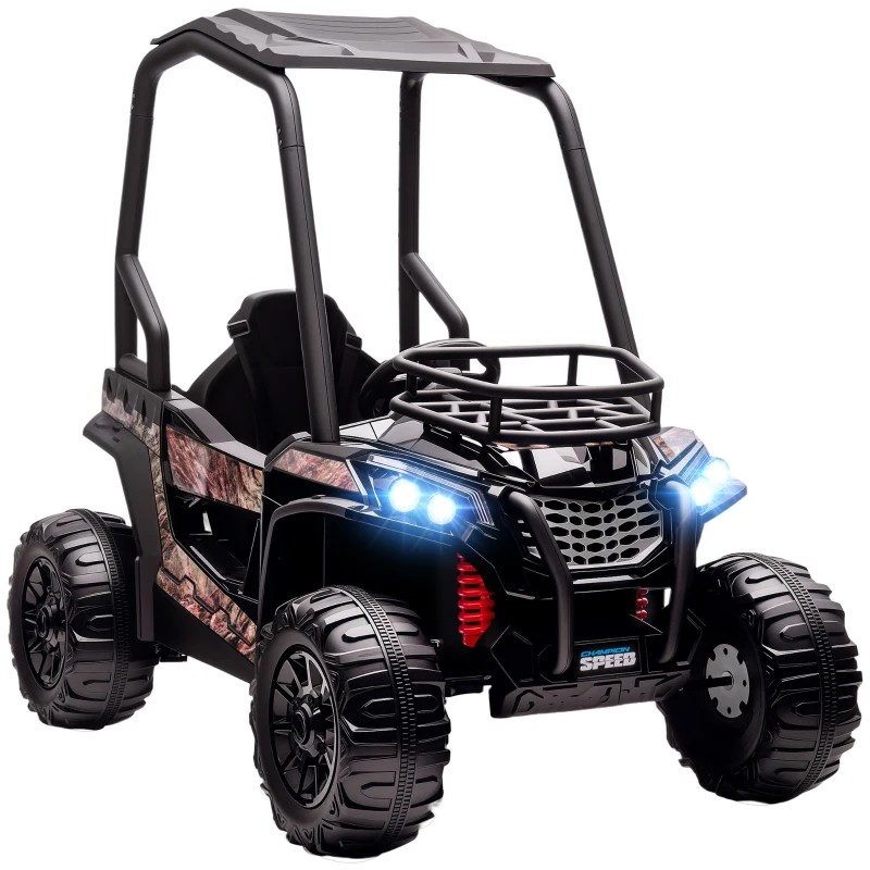 HOMCOM 12V Battery-powered 2 Motors Kids Electric Ride On Car Off-road UTV Toy 3-6 km/h with High Roof Parental Remote Control Music Lights MP3 Suspension Wheels for 3-8 Years Old Black