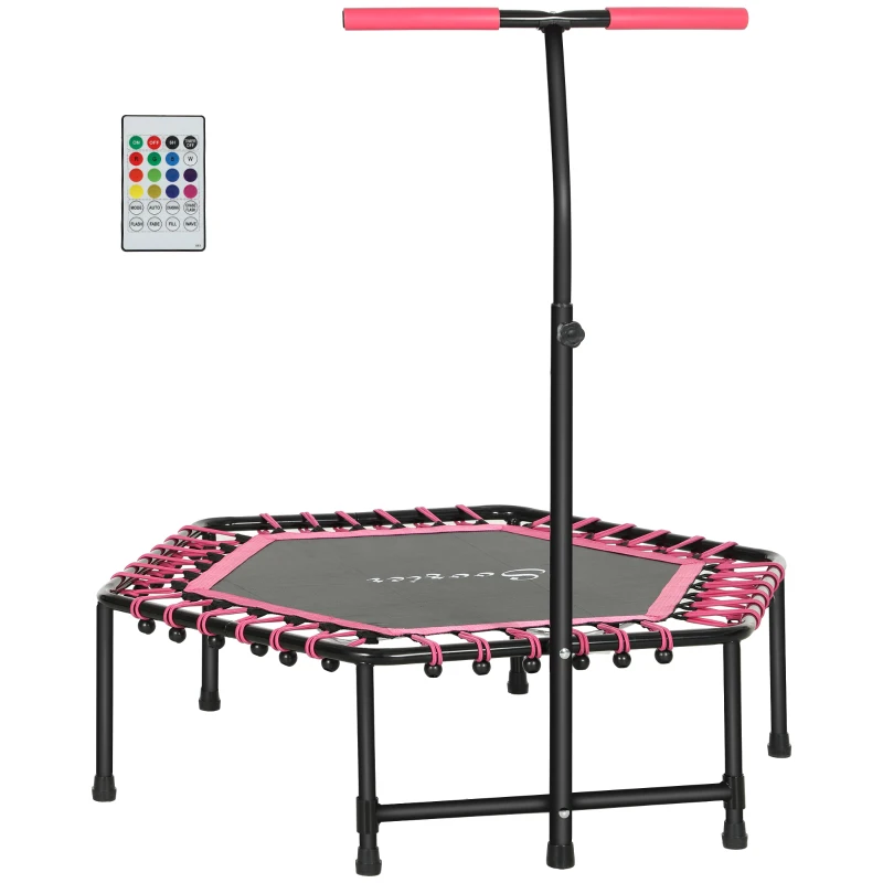 SPORTNOW 45" Rebounder Trampoline for Adults, Quiet Bungee Rebounder with LED Lights and Adjustable Handle, Pink