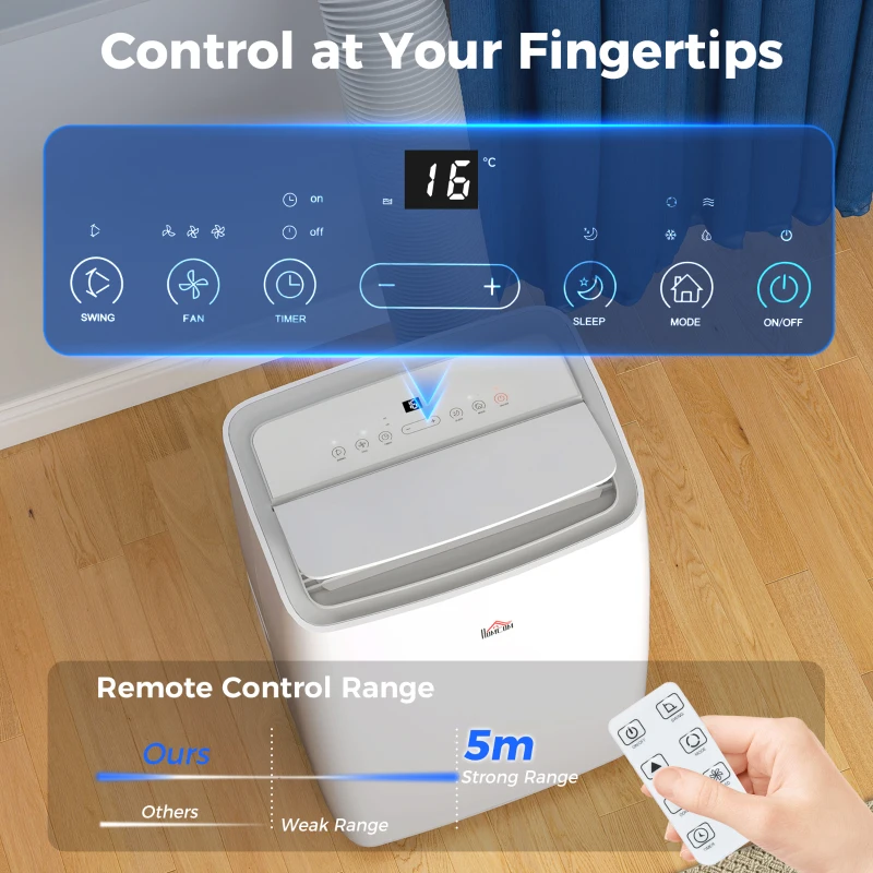 HOMCOM Portable Air Conditioner 12000 BTU, 4-in-1 Air Conditioning Unit, Dehumidifier, Cooling, Fan, Sleep Mode with 3 Speeds, Remote Control, LED Display, 24H Timer, Window Kit, Children Lock, 35m²