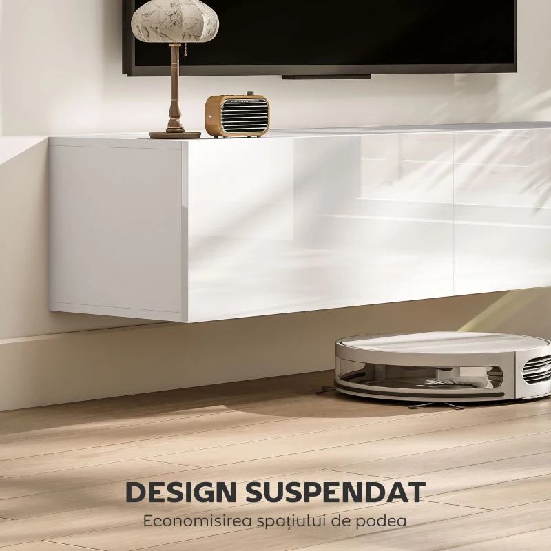 HOMCOM Dulap TV Suspendat pentru Televizoare de 45"-55"-65" cu 2 Dulapuri, Alb