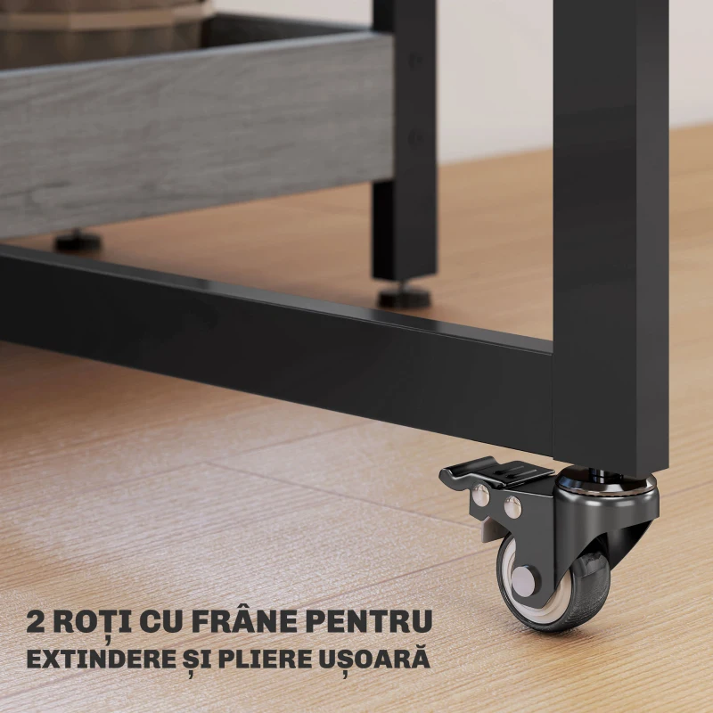 HOMCOM Masă Pliabilă cu 2 Blaturi Rabatabile pentru 4 Persoane cu 2 Rafturi Deschise, Gri