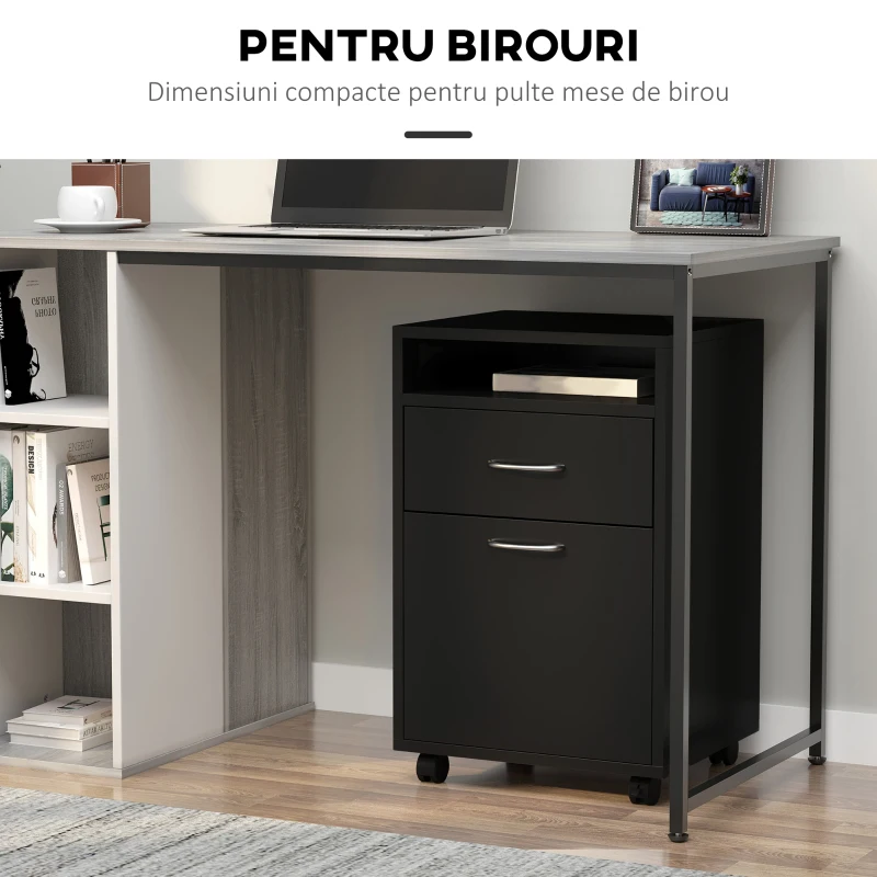 HOMCOM dulap cu roti, pentru documente, 40x35x60 cm negru