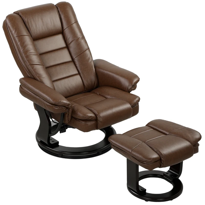 HOMCOM Faux Leather 135° Reclining Chair and Footstool - Brown