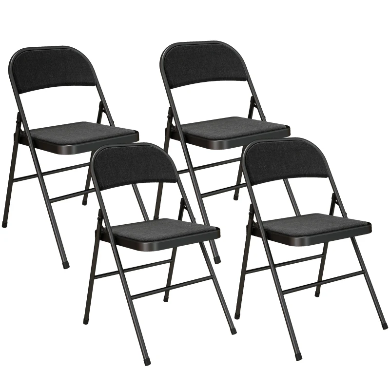 HOMCOM Linen-Look Set of Four Cushioned Folding Chairs - Black