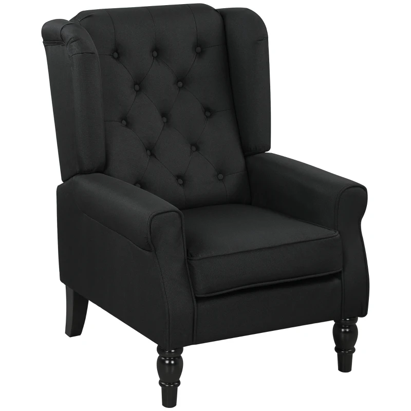 HOMCOM Retro Accent Chair, Linen Wingback Armchair with Wood Frame Button Tufted Design for Living Room Bedroom, Black