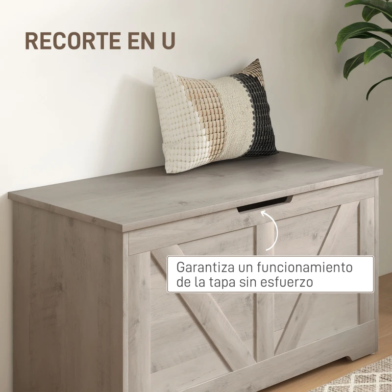 HOMCOM Baúl de Almacenaje para Dormitorio 100 L Puff de Almacenaje con Tapa Bisagra de Seguridad 80x40x45 cm Gris