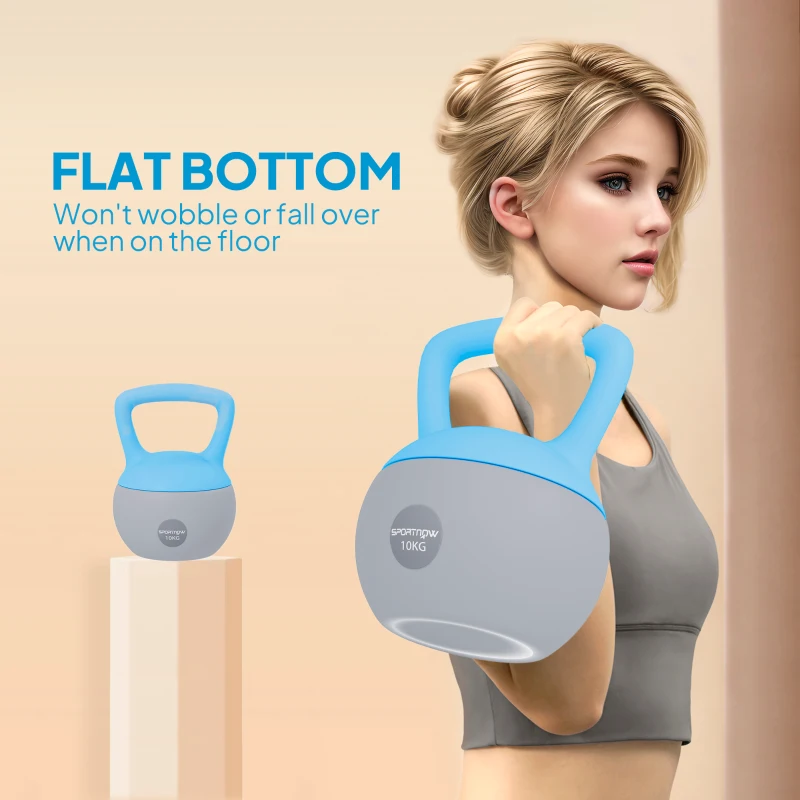 SPORTNOW 10KG Soft Kettlebell, Kettlebell with Non-Slip Handle for Home Gym, Weight Lifting, Strength Training, Light Blue/Grey