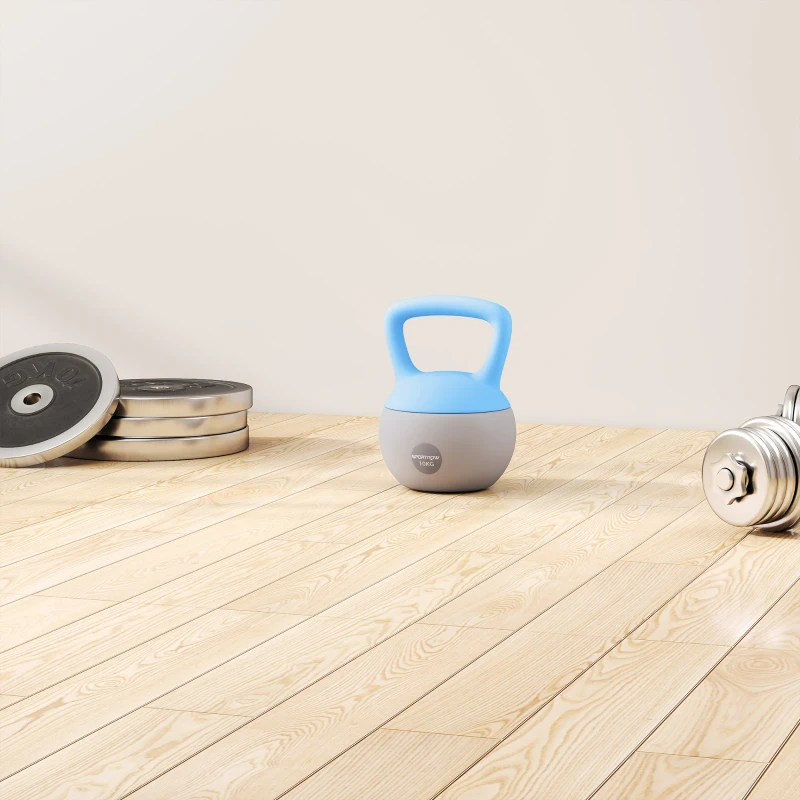 SPORTNOW 10KG Soft Kettlebell, Kettlebell with Non-Slip Handle for Home Gym, Weight Lifting, Strength Training, Light Blue/Grey