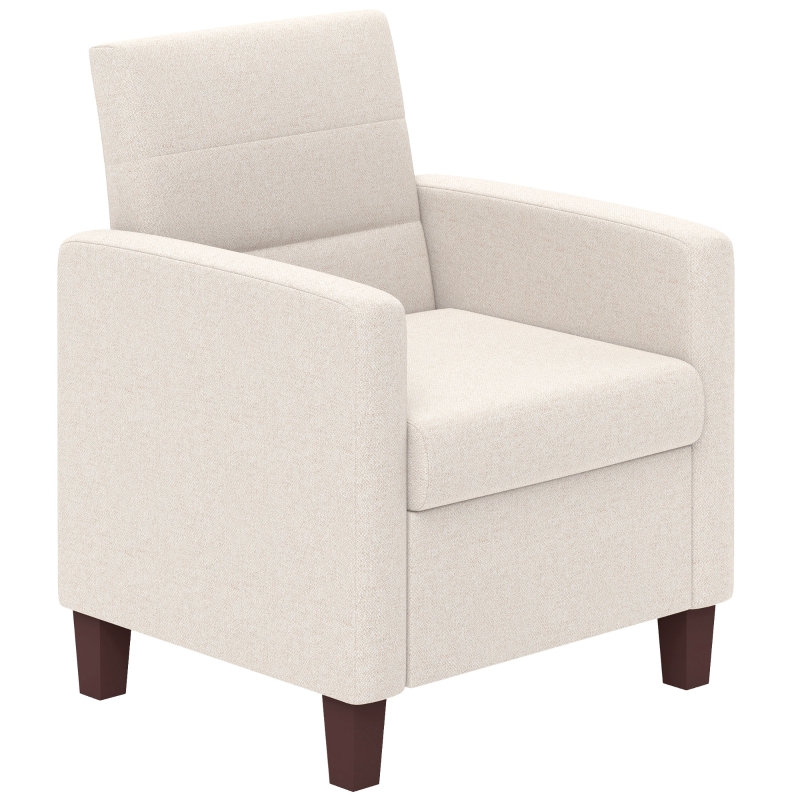 HOMCOM Fauteuil rembourré aspect lin, mousse, coussin de siège, cadre en bois, Crème