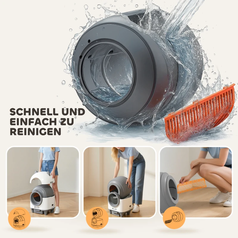 PawHut Zelfreinigende Kattenbak met App-besturing 80 L Geurbestrijding voor Meerdere Katten
