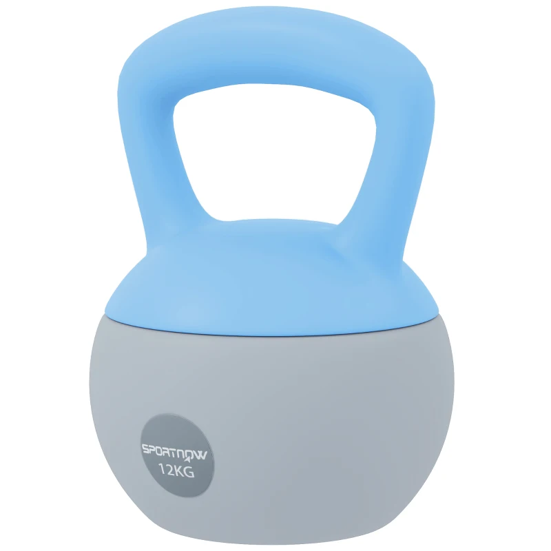SPORTNOW 12KG Soft Kettlebell, Kettlebell with Non-Slip Handle for Home Gym, Weight Lifting, Strength Training, Light Blue/Grey